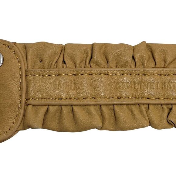 Vintage 80's Coldwater Creek Leather Belt M Mustard Tan Pleated Ruffle Cottageco - Picture 5 of 10